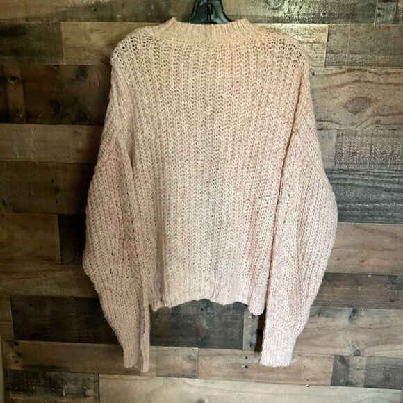 Topshop Sweater Chunky Eyelet Knit Pink Cream Funnel Neck Women Size 12 - Picture 8 of 13